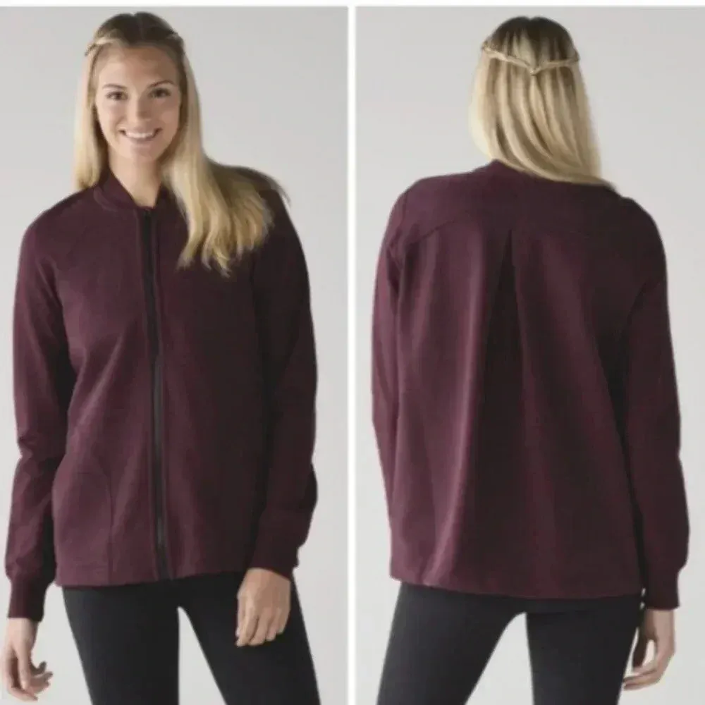 Lululemon Maroon Jacket Red Soft French Terry Pleat to Street Bomber Jacket 4 - Image 2