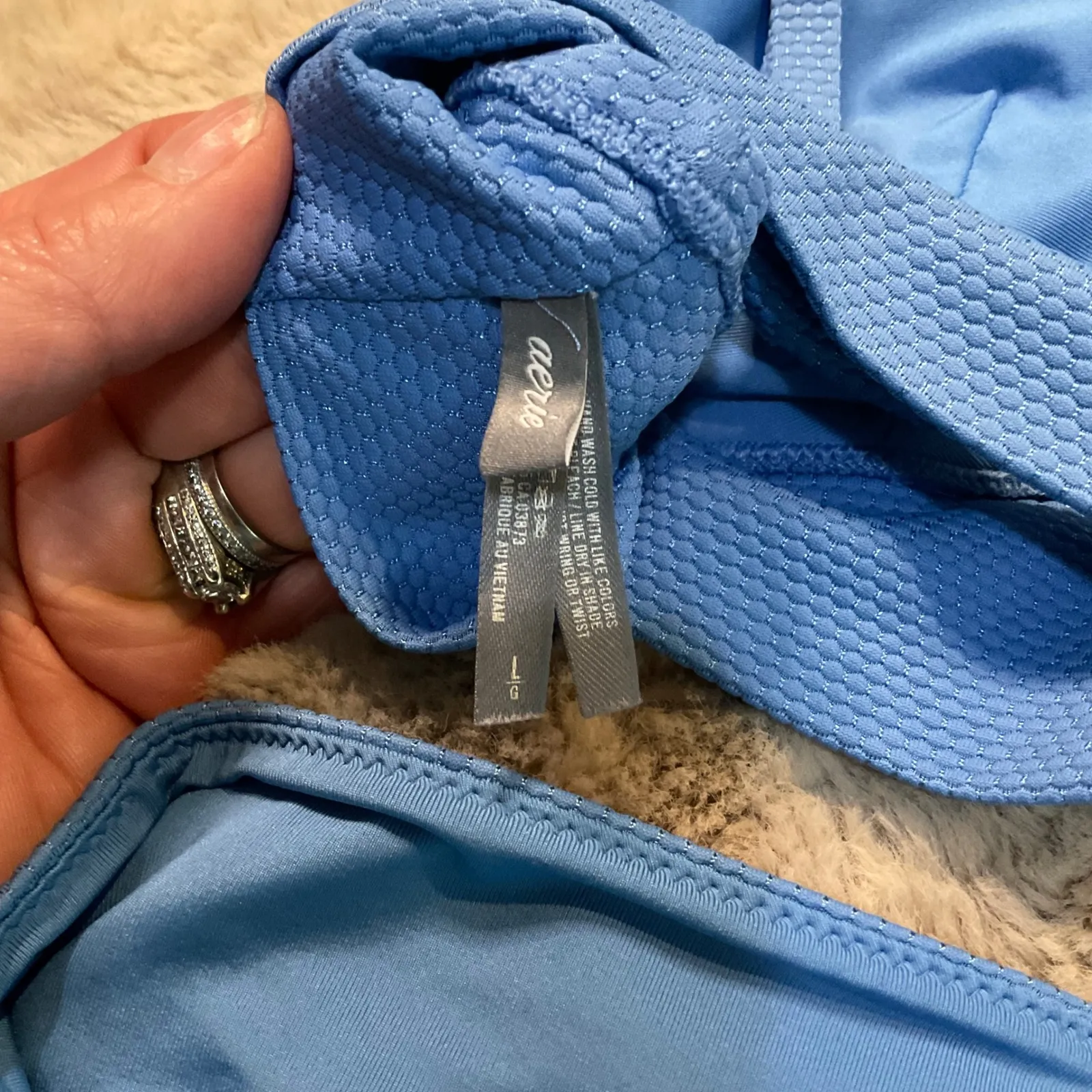 Aerie Bikini Size Large Blue Textured Waffle Knit Swimsuit‎ 2 Piece - Image 5