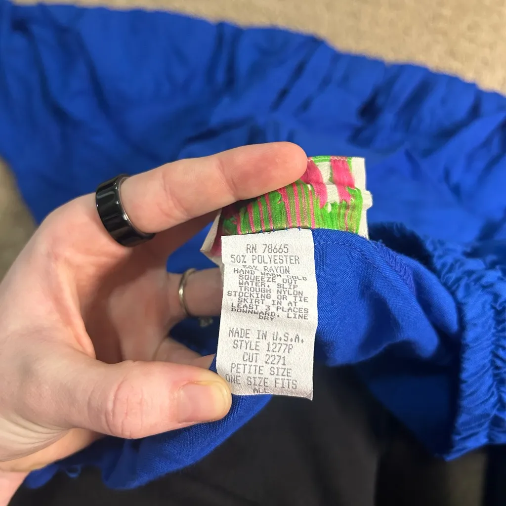 Vtg 90s Cactus Flower Blue Tiered Maxi Skirt Boho Prairie Peasant O/S Petite USA Size undefined - Image 6