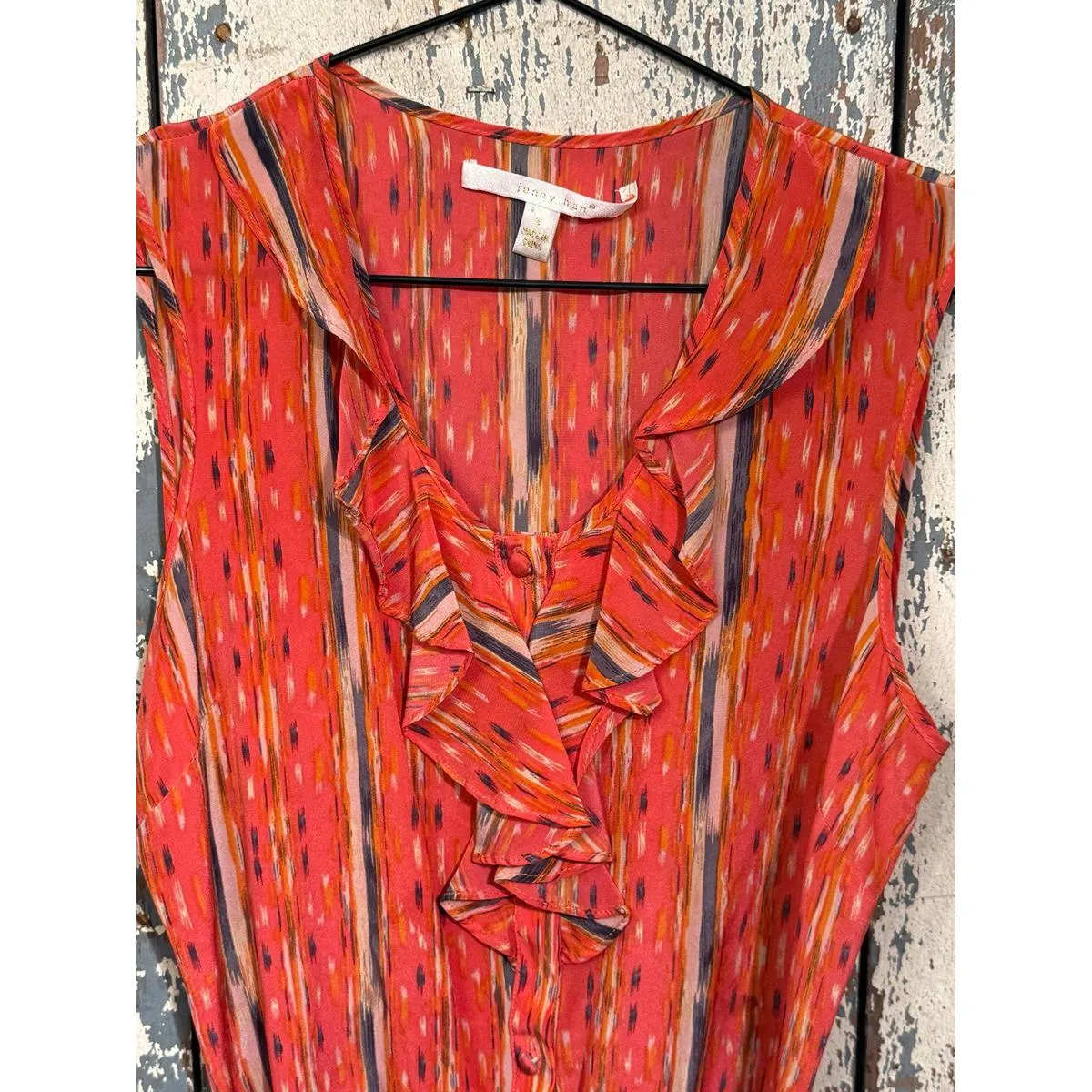 Jenny Han Silk romper, size Small, sleeveless with ruffle Orange - Image 3