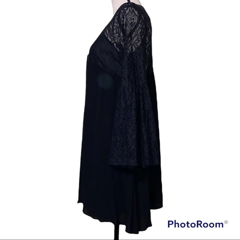 ee:some small black lace bell sleeve gypsy boho peasant sexy rayon black dress - Image 2