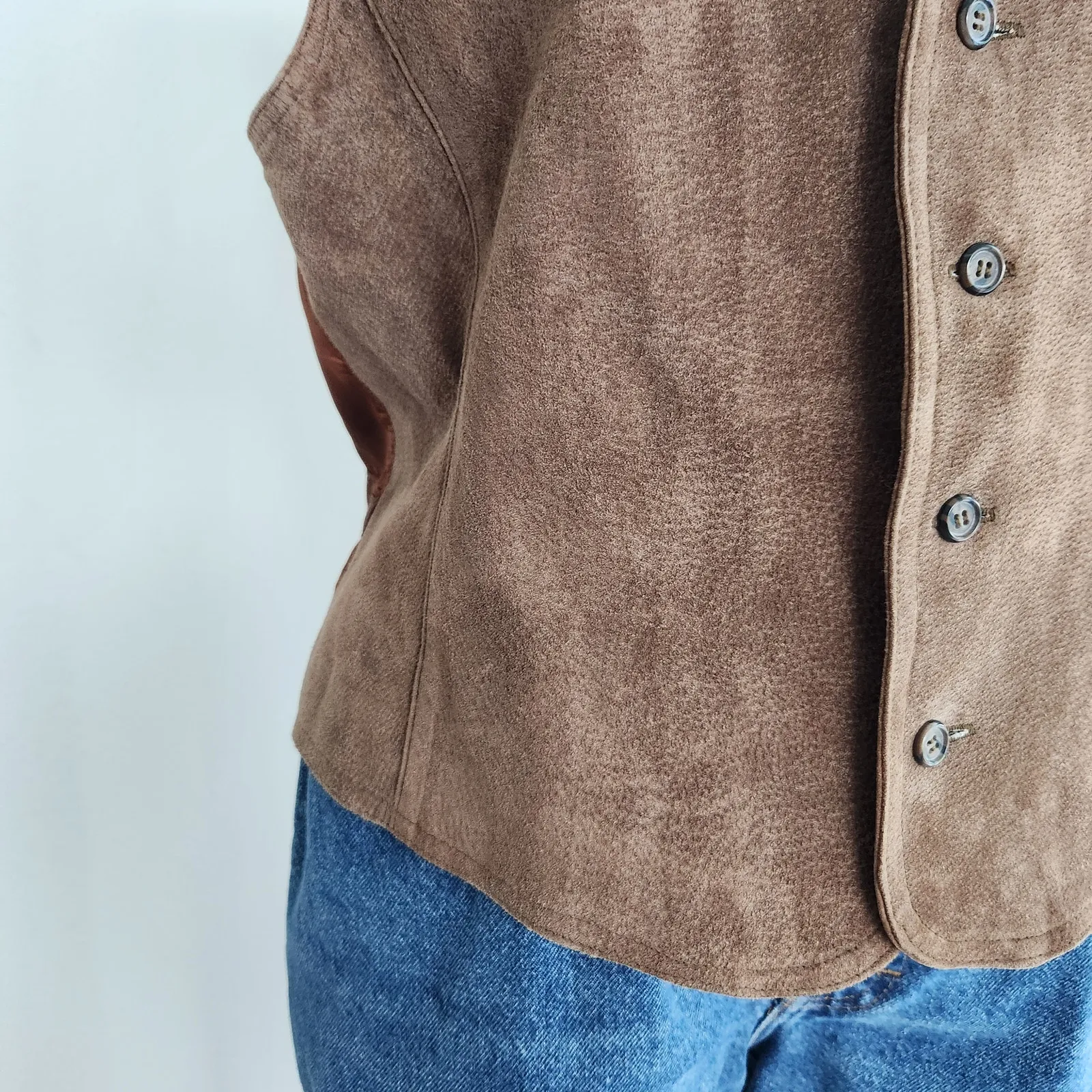 Vintage 90s Brown Genuine Leather Vest Button Down Western Suede Sleeveless XL - Image 4