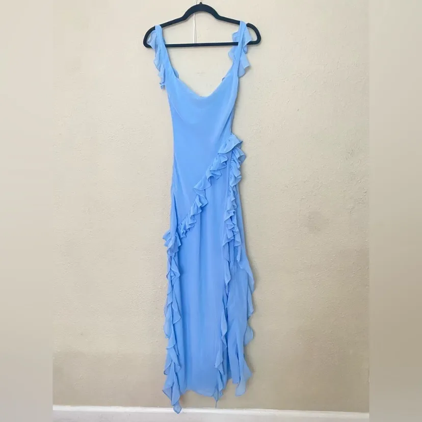 HOUSE OF CB 'Ariela' Soft Blue Ruffle Maxi Dress NWOT size XS‎ - Image 6