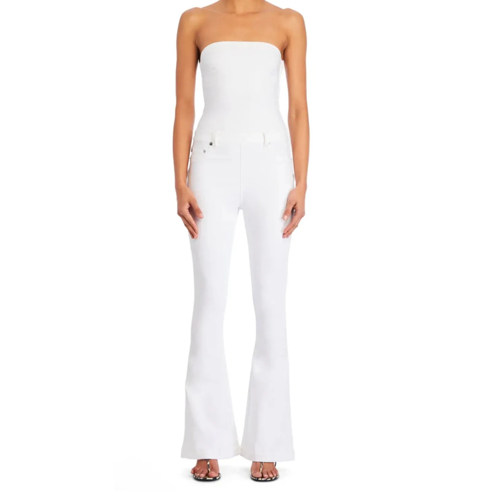 NWT Ser.o.ya Jeanette Stretch Denim‎ Flare Jumpsuit in White Sz Large $378 - Image 5
