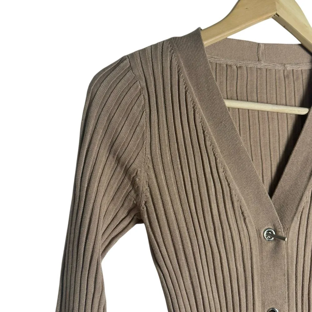 Missoni Tan Cashmere Ribbed Knit Toggle Front Cardigan Sweater Small - Image 3