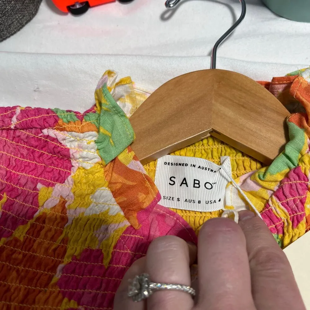 Sabo Mica Shirred Top in colorful Floral long sleeve Women's size small/4 new! Pink - Image 3