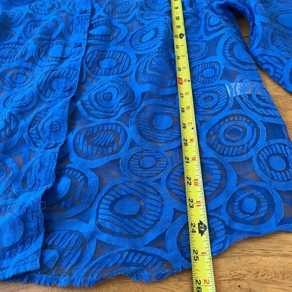 Sheer Oversized Blue Nylon Blouse Shirt Swim Cover Up Top Blouson,‎ Size L Size L - Image 9