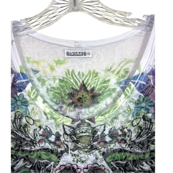 Carling Women's Goth Skull Graphic Maxi T shirt Dress Semi Sheer Size Medium Y2K - Image 4