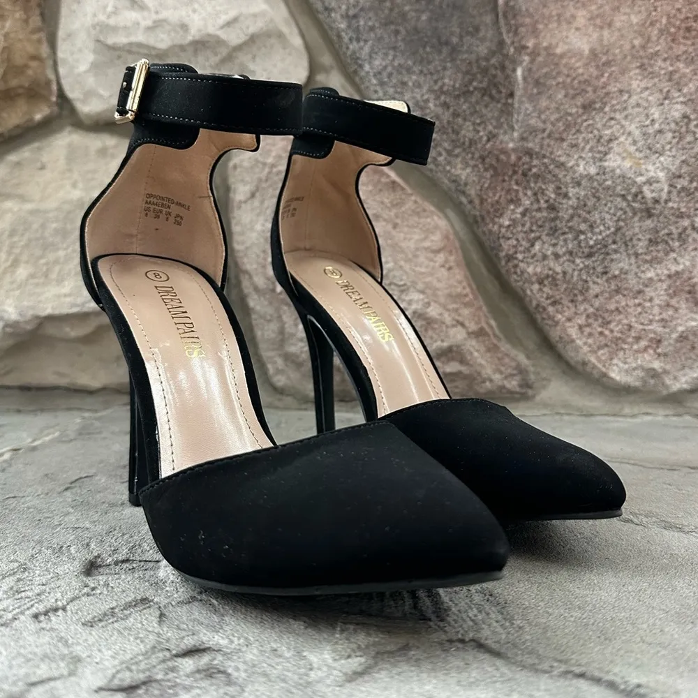 DREAM PAIRS-Women's Pointed Toe Ankle Strap heels, black faux suede - Image 5