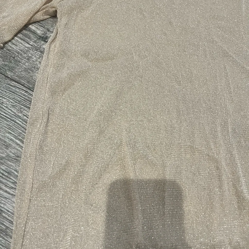 Elegant Gold Tan Glitter Simmering Sheer Top Womens Plus Size Short Sleeves 3XL - Image 3