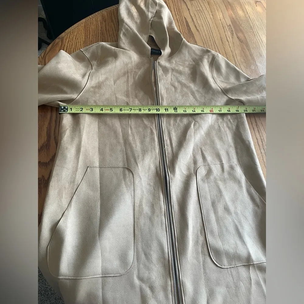 Zara faux suede zip up hooded jacket size M fall closet staple warm outdoors - Image 7