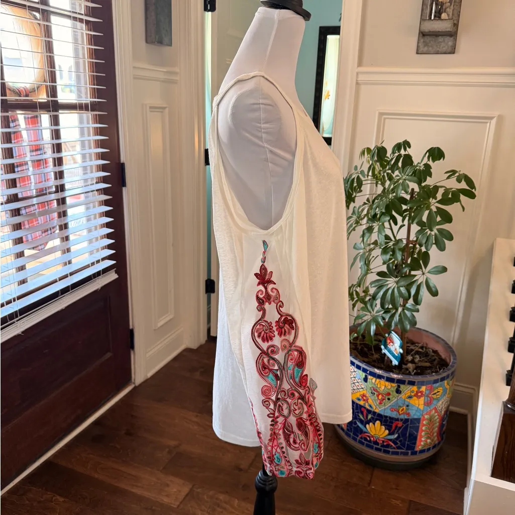 Tassels N Lace NWOT Cold Shoulder Halter LS Top w/ Sheer Embroidered Sleeves - Image 4