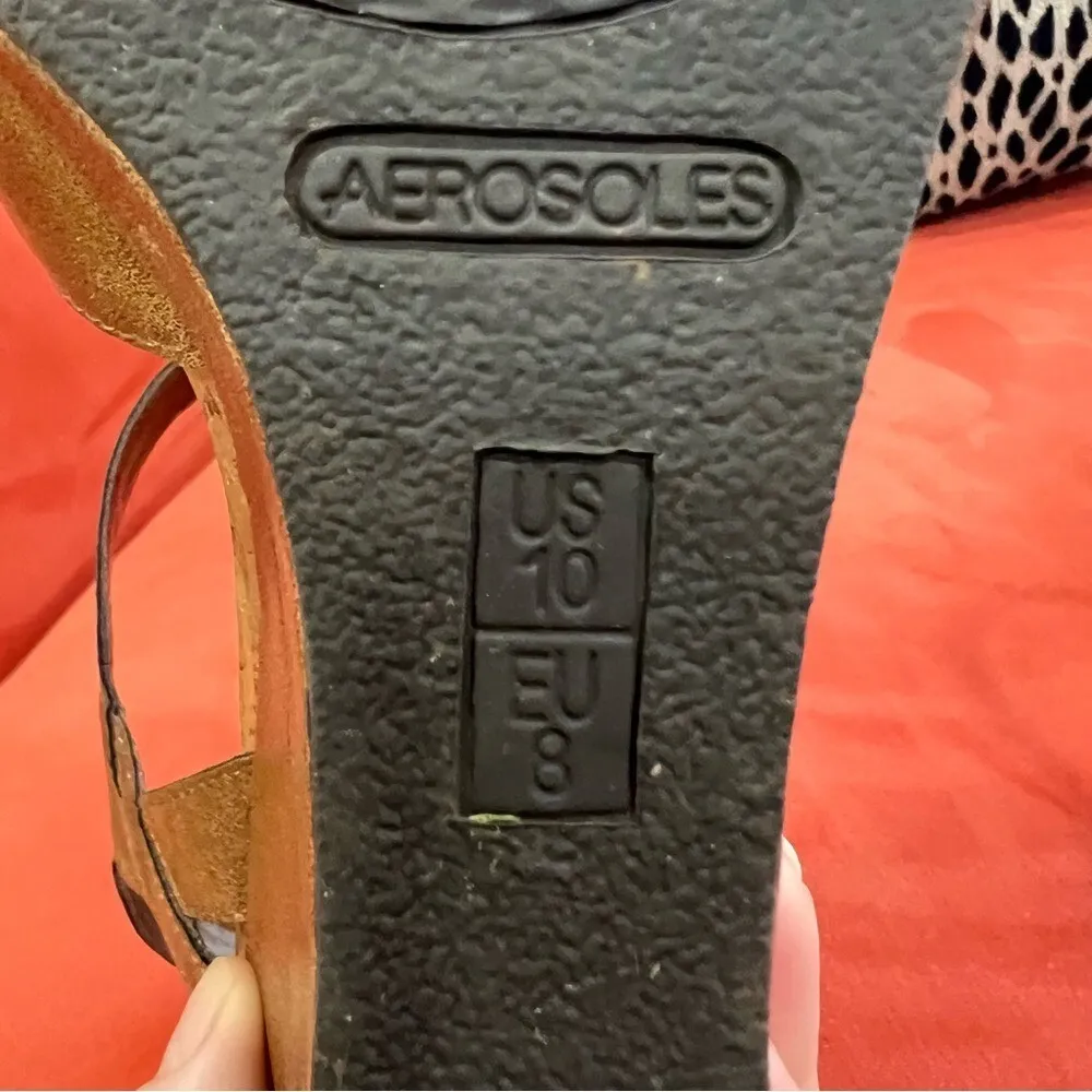 Aerosoles Brown Faux Leather Cork Wedge Sandals 10 M Comfort Boho Retro Chic - Image 8