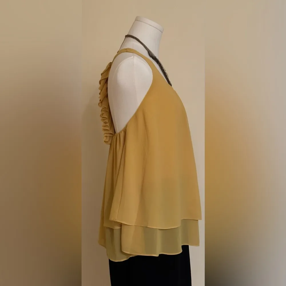 Naked Zebra Yellow Mustard Sheer Light Pleates In Front. Open Back Ruffled Sz S - Image 4