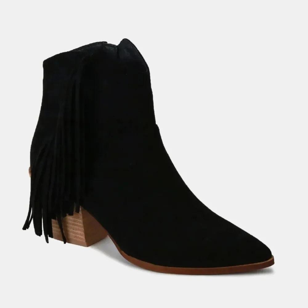 Beast Fashion NIB Suede Fringe Point Toe Ankle Boots 7.5 Black - Image 2