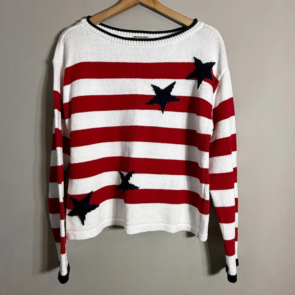 Talbots Boatneck Stars Stripes Sweater Pullover Women's Small Red Fisherman NWT - Image 6