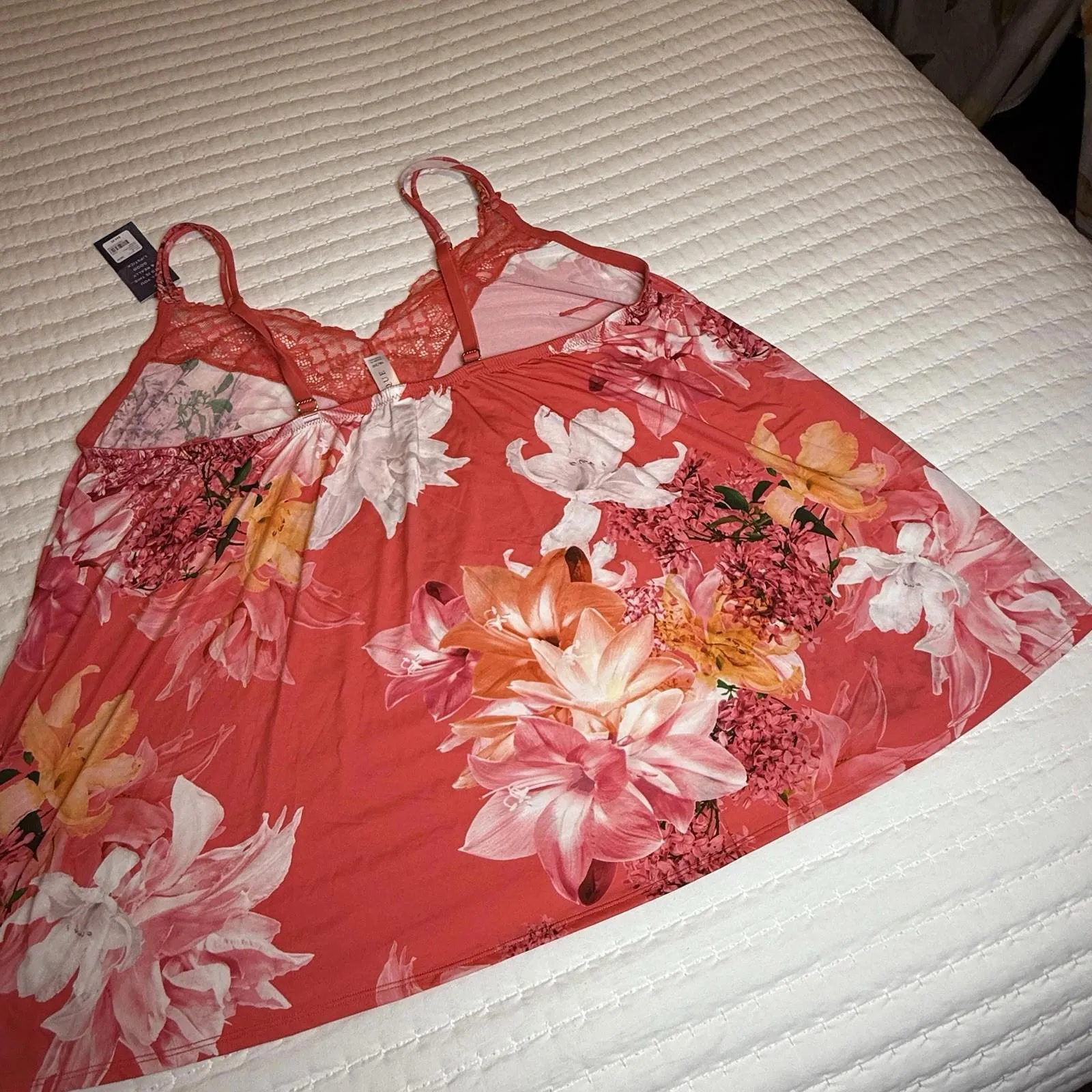 Cacique PJ Pajama Cozy Cami Top Sz 18 / 20 Red Floral Lace Trim - Image 12