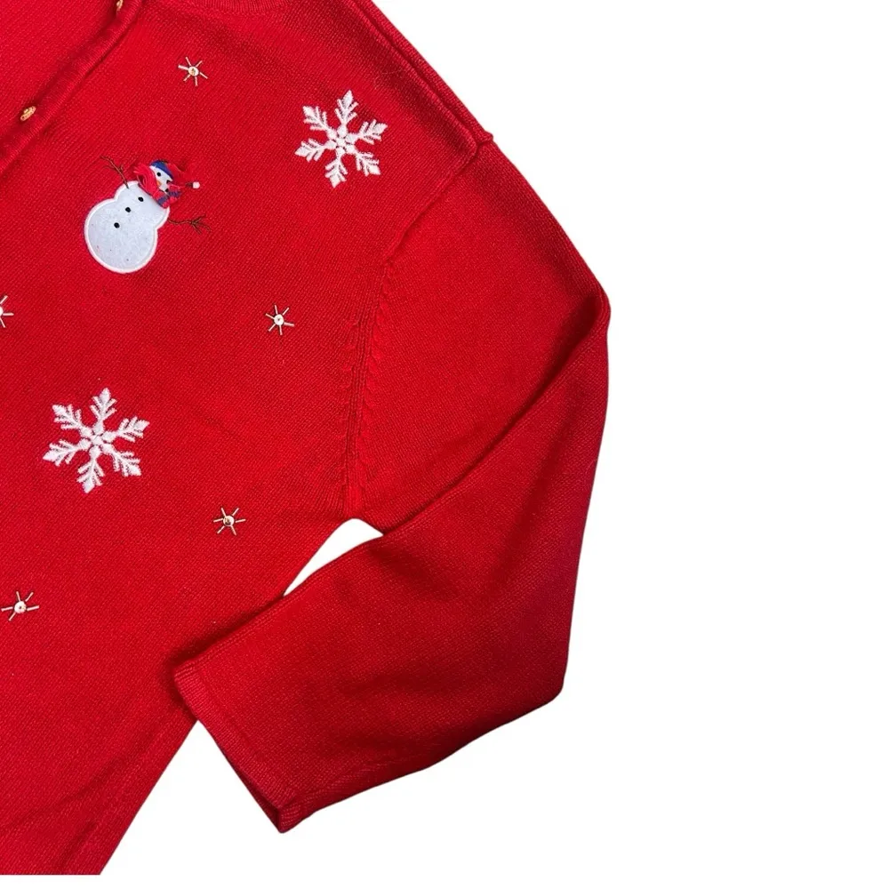 Festive Red Cardigan with Snowman Design Size L - Image 2