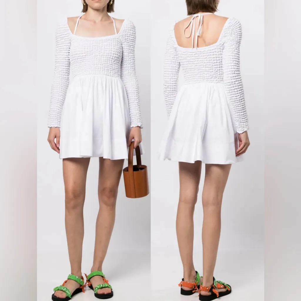 STAUD NEW  cassidy Long sleeves mini dress white Sz S - Image 2