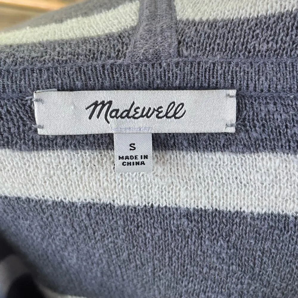 Madewell Striped Olney Henley Hooded Sweater Sunfaded Indigo Size S - Image 7