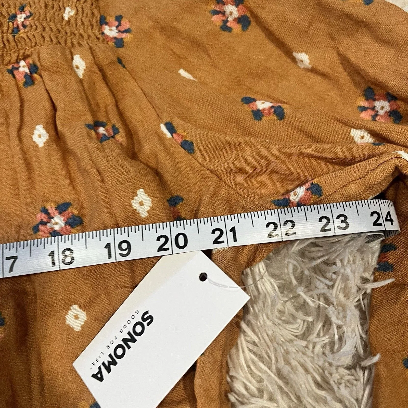 Sonoma Peasant Top Women XL Mustard Floral Peasant Boho Cottagecore Girly Cotton - Image 2