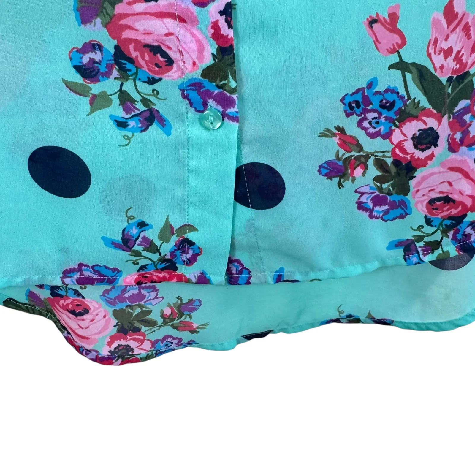 L'Amour Nanette Lepore NWOT Aquamarine Floral Sleeveless Sheer Chiffon Blouse L - Image 4