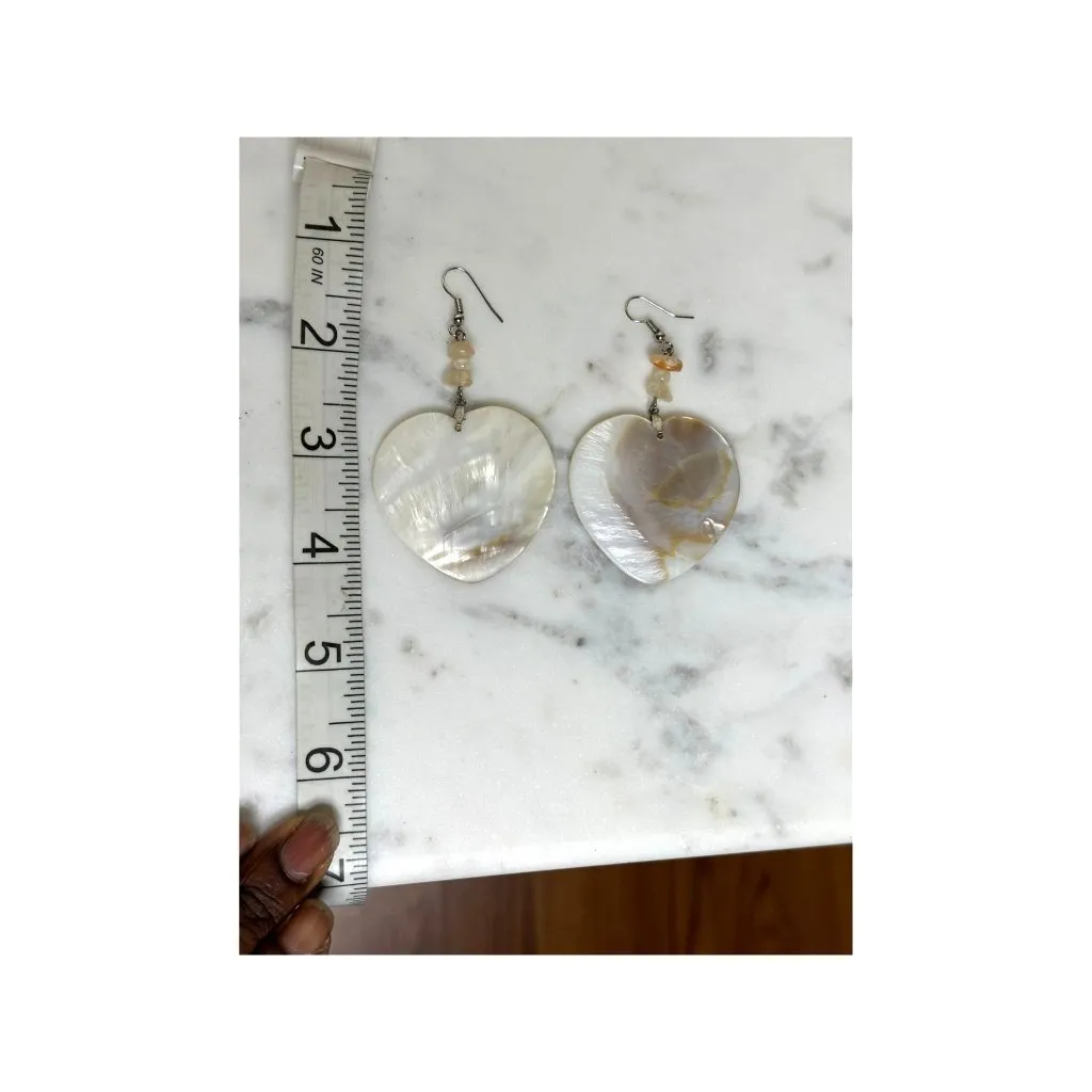 Mother Of Pearl Heart Shaped Dangle Earrings Slightly Heavy Iridescent Jewelry White - Image 5