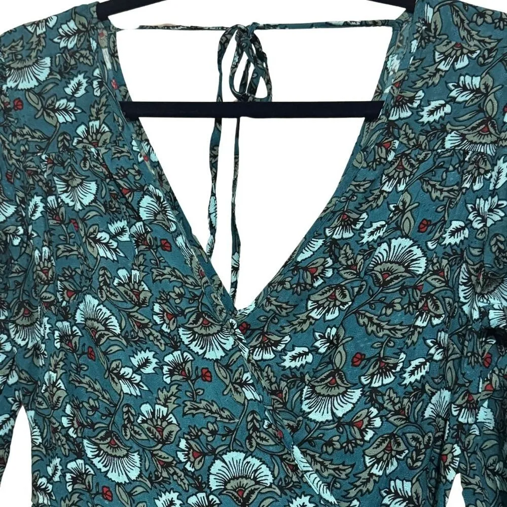 BAND OF THE FREE Jewel Teal Floral Wrap Maxi Dress Hi Low Bohemian Green NWT XS - Image 5