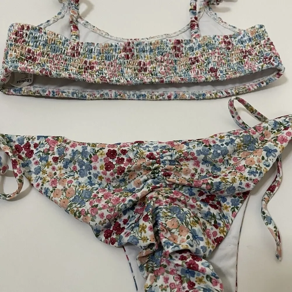 NWOT Leonisa multi color floral cinch bralette bikini 2 piece set Medium - Image 6