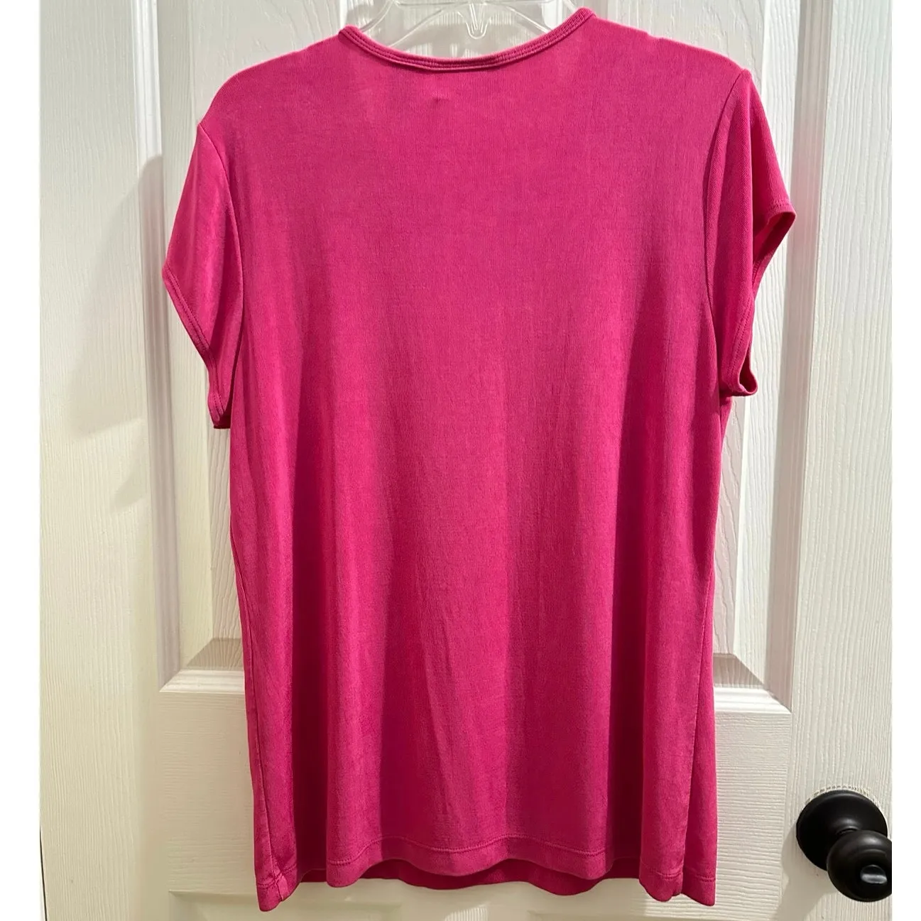 Chico‘s Travelers Bright Pink Stretch Knit Cap Sleeve Top 1 Medium Vintage Y2K - Image 2