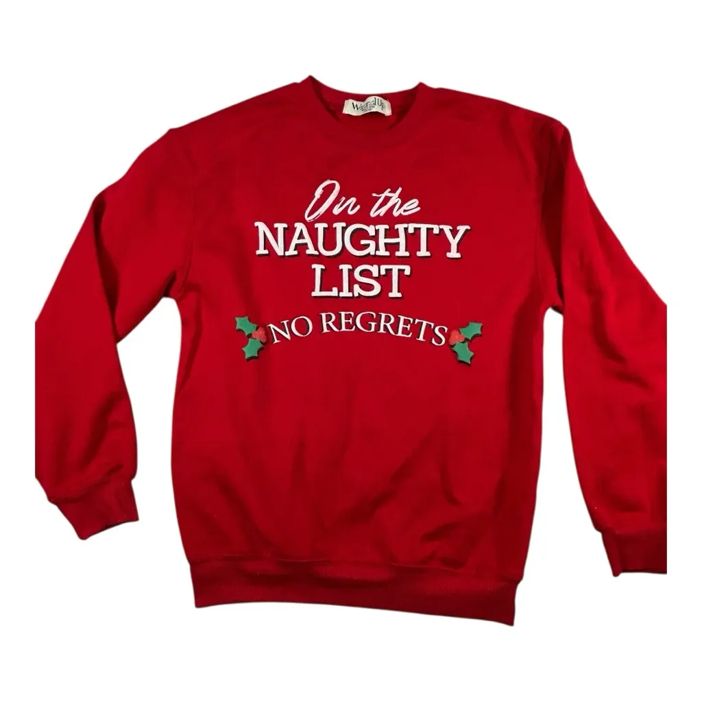 Women’s Christmas Naughty List Graphic Pullover Sweatshirt Long Sleeves, Sz XXS - Image 2