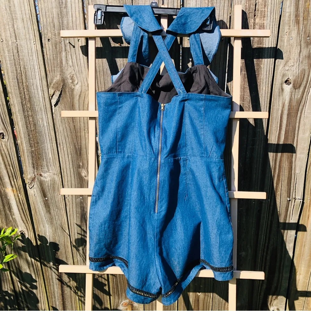 English Laundry jean ruffle romper Large Blue - Image 6