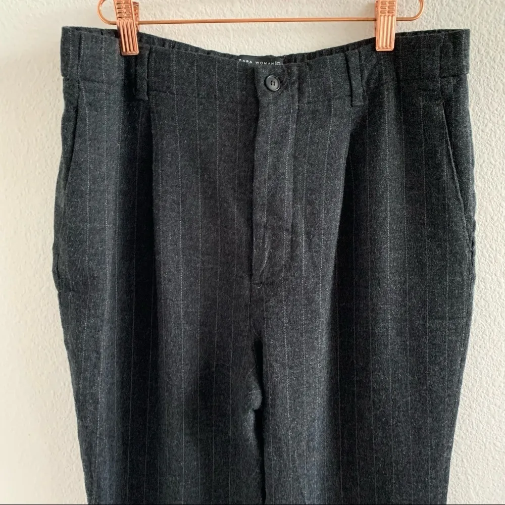 Zara Woman Pin Striped Cuffed Leg Textured Pants Career Work Trouser Large - Image 2