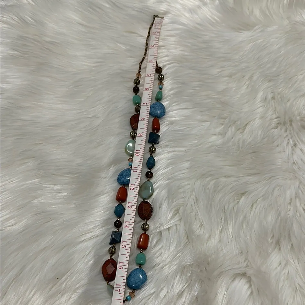 Vibrant Blue and Orange Beaded Long Necklace - Image 2