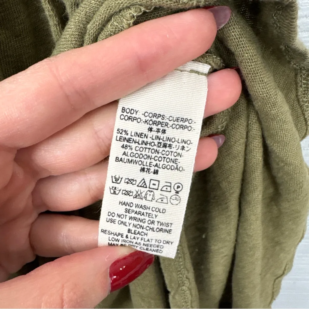 Free People Short Sleeve Ballerina Romper Vneck Twist Front Tie Waist Moss Green - Image 7