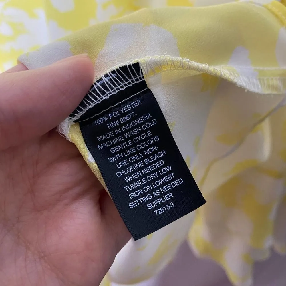 Worthington Long Sleeve Ruffle Keyhole Back Watercolor Blouse Yellow White XXL - Image 5