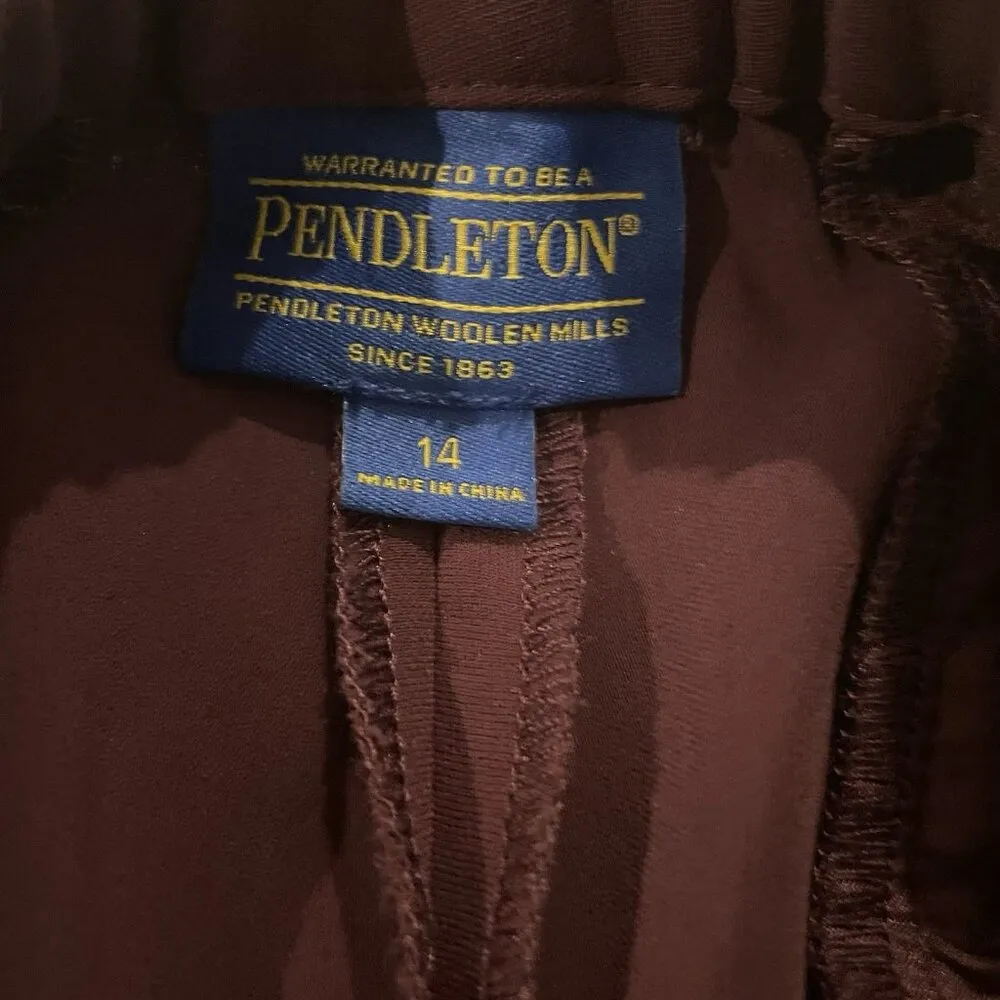 PENDLETON Pants Women's 14 Plus Burgundy Dress Wide Leg Crease Trousers Slacks - Image 2