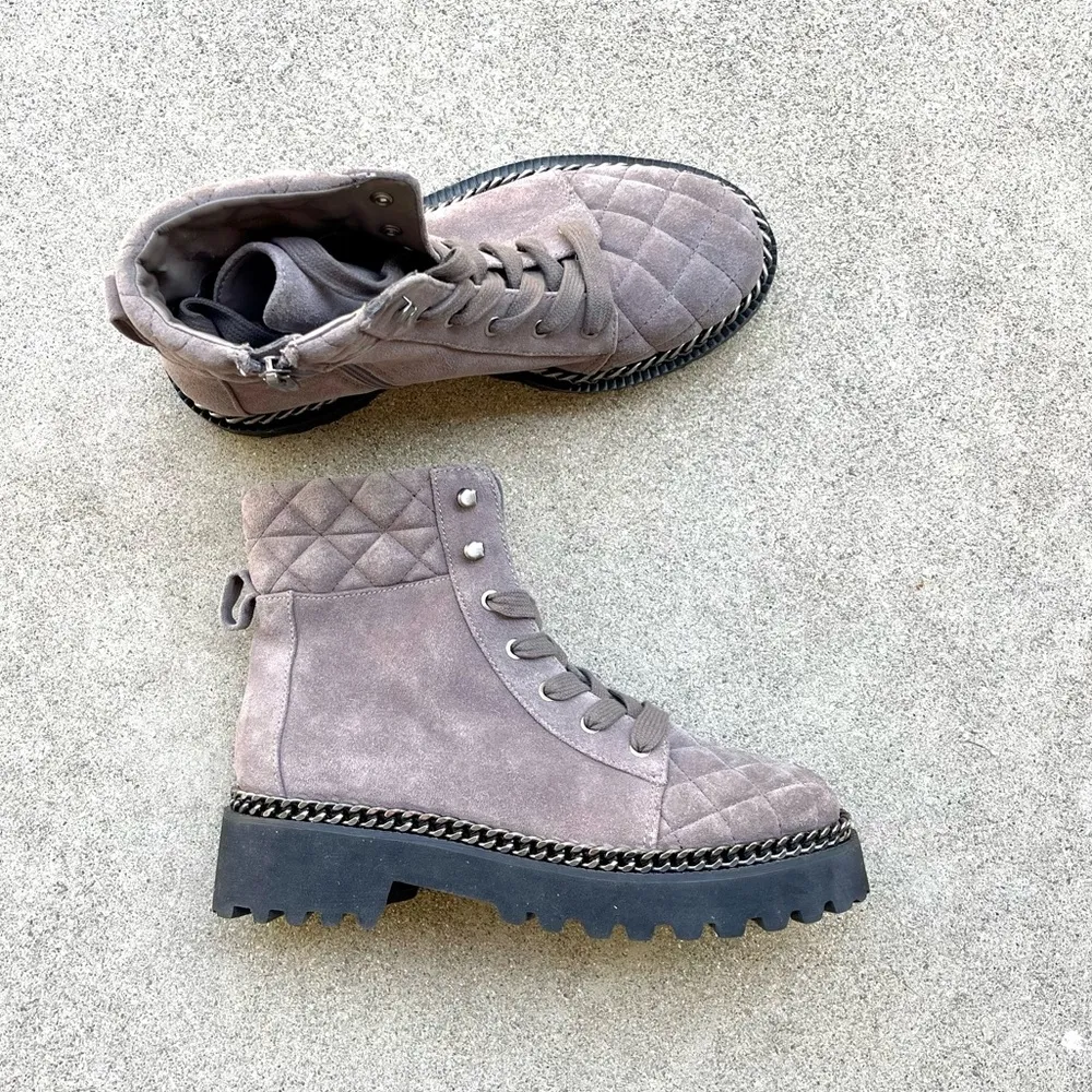 Merindil Combat Boot Gray Leather Suede Size 7 - Image 4