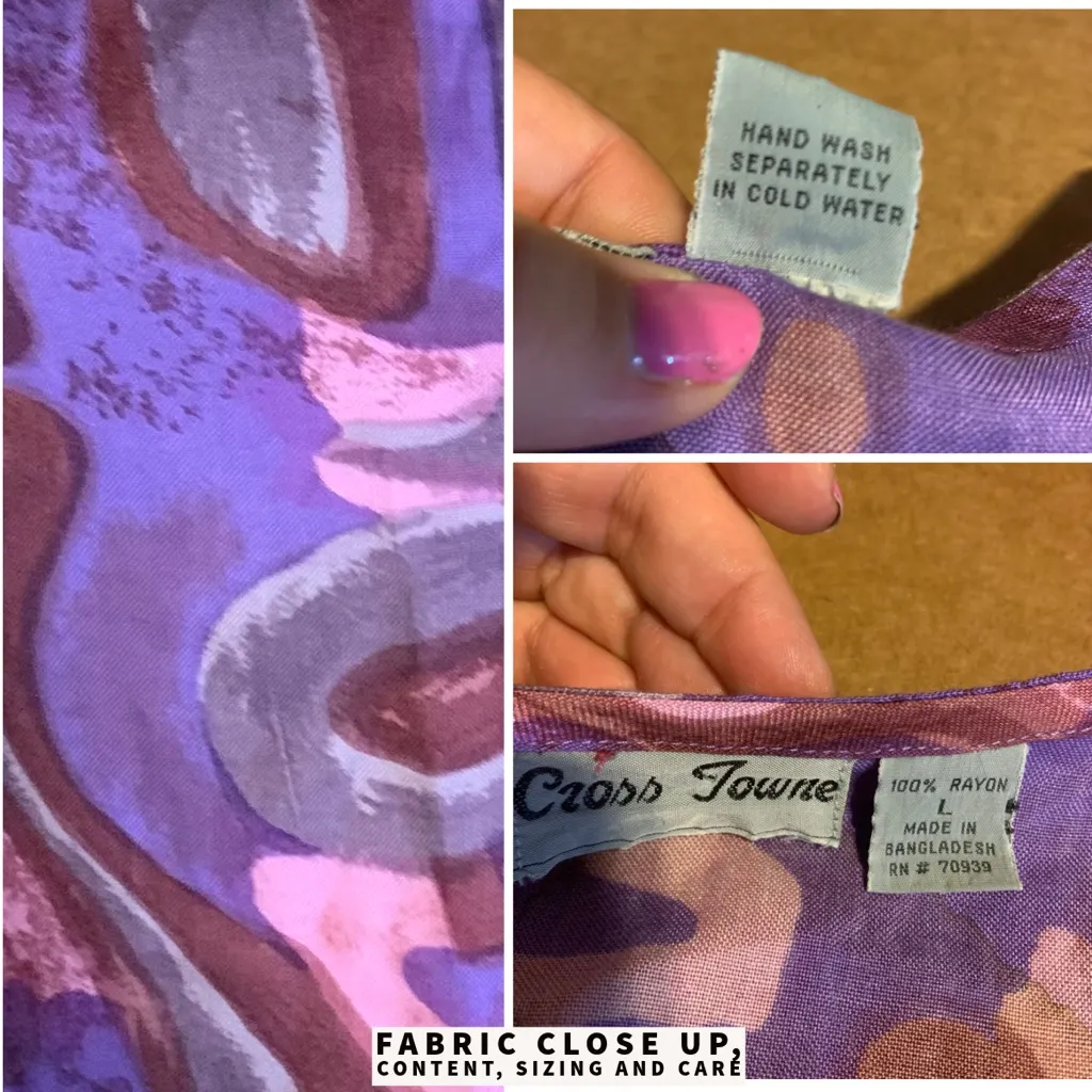 VINTAGE 1990'S CROSS TOWNE PURPLE & PINK ABSTRACT PRINT RAYON ROMPER (L) Size L - Image 9