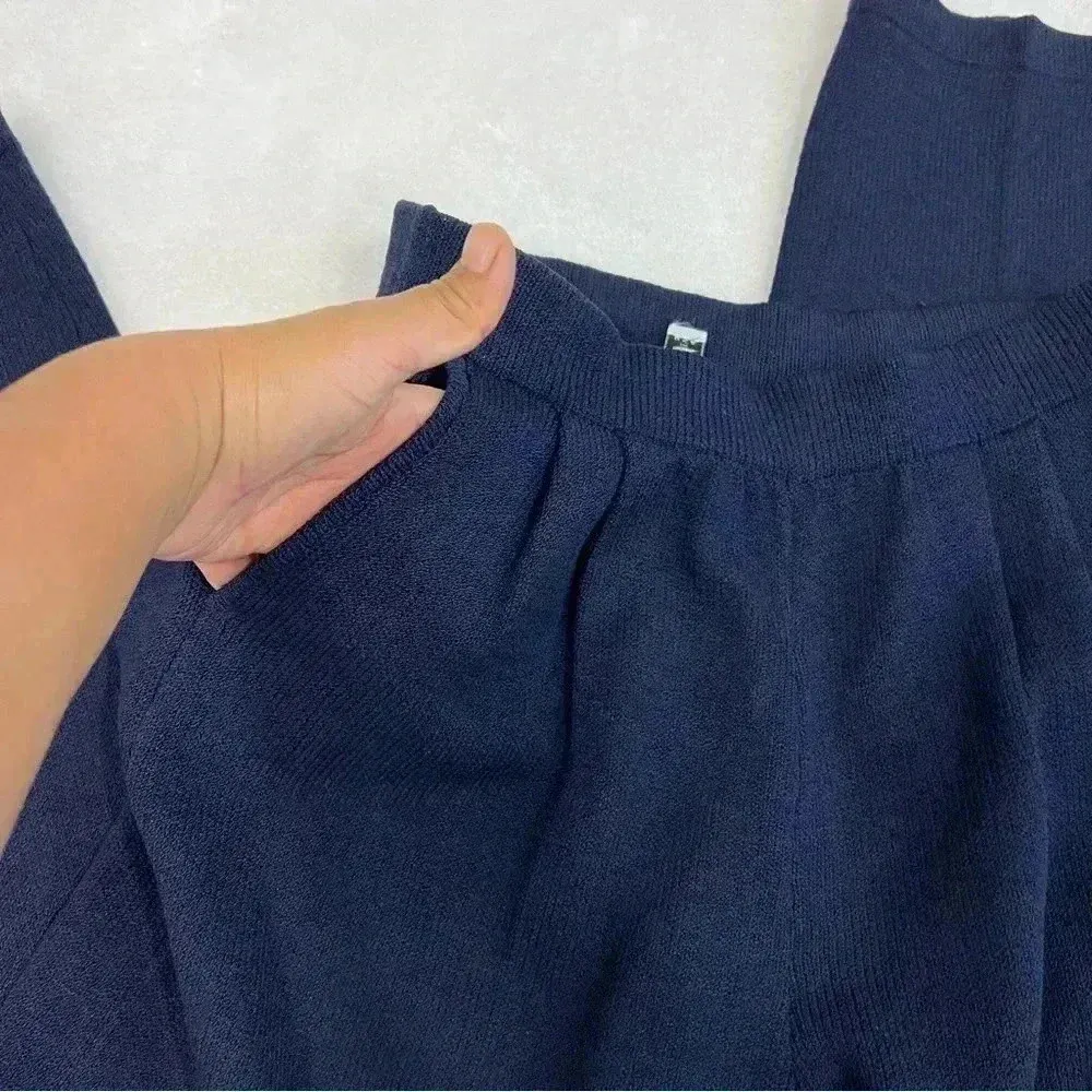 St. John Womens 6 navy Santana Knit Pockets Wide Leg Pant Trousers Pull … - Image 4