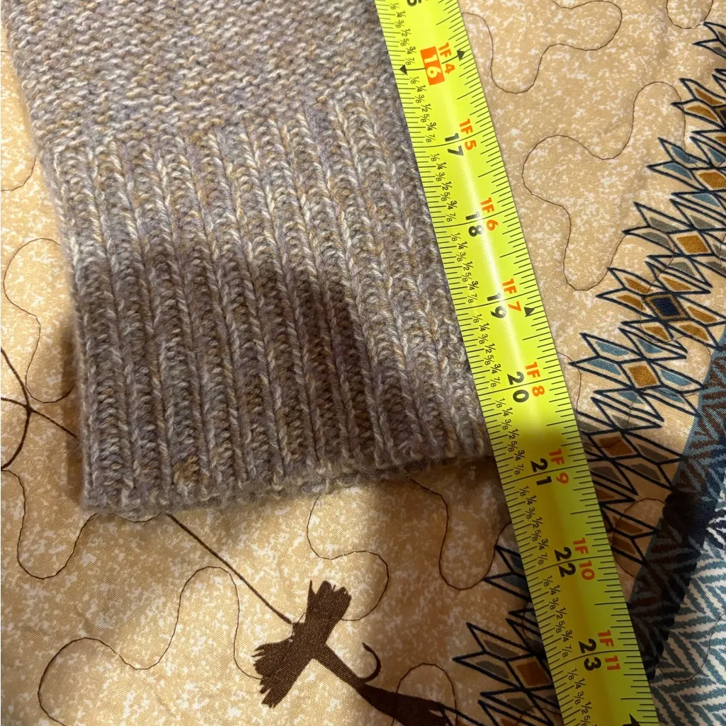 Theory knit crewneck sweater in various shades of brown and beige. - Image 8