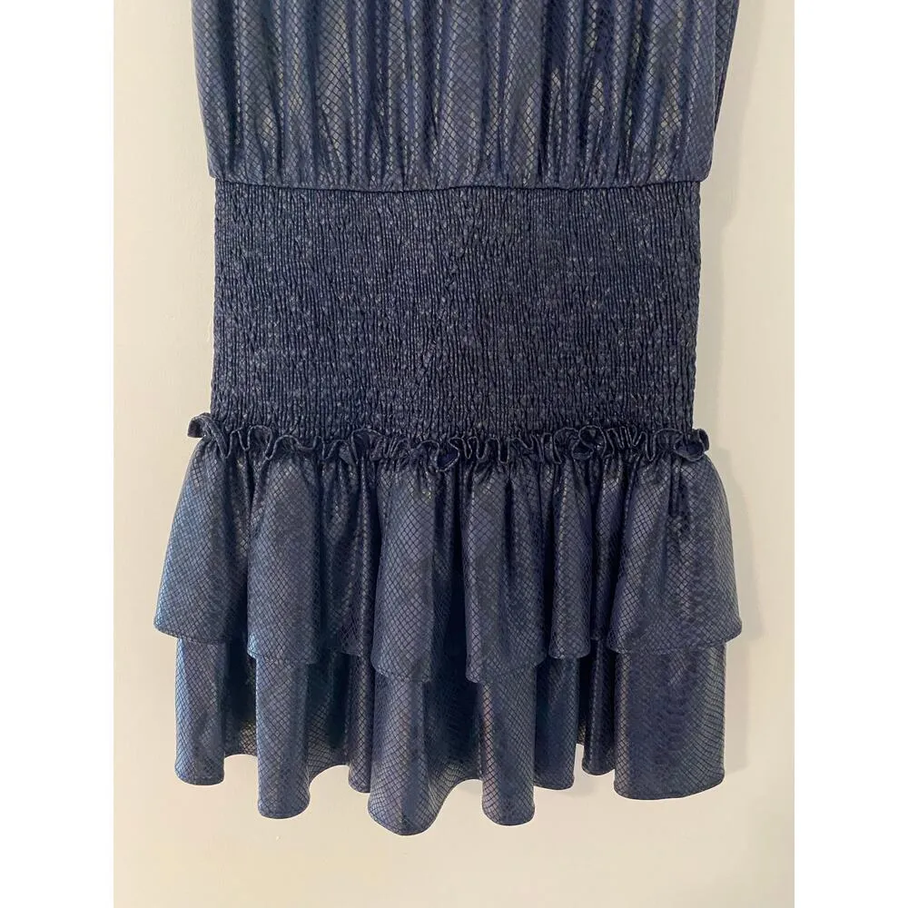 The Pants Store M Blue Drop Waist Snakeskin Print Sleeveless Smocked Dress Navy - Image 3