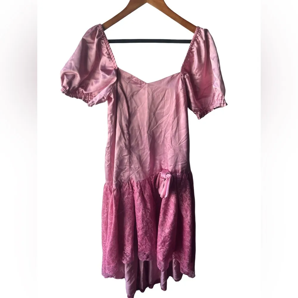 Pink Fairytale Princess Cottagecore Puff Sleeve High Low Dress - Image 4