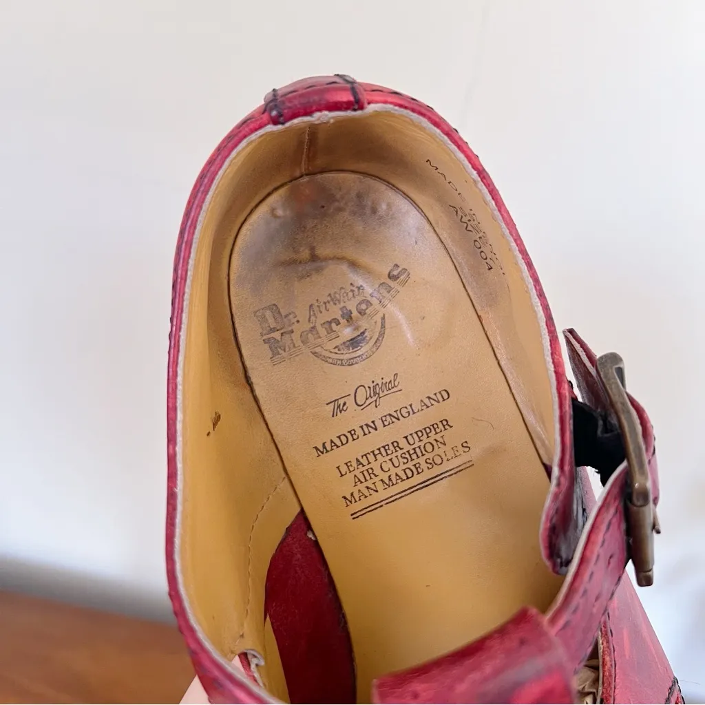 Dr Martens • vintage 8251 t-strap mary janes cutout sandals red leather England - Image 4