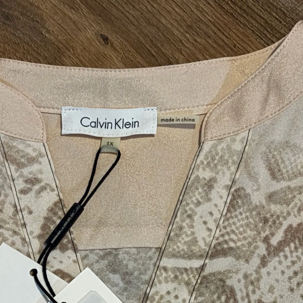Calvin Klein Snake Print Blouse - Pink Tan and Black size 1X - Image 2