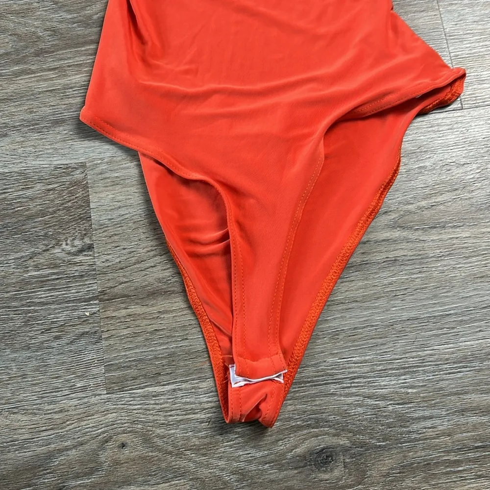 Nasty Gal Racer Cut Out Back Orange Sleeveless Double Slinky Bodysuit Size 4 - Image 9