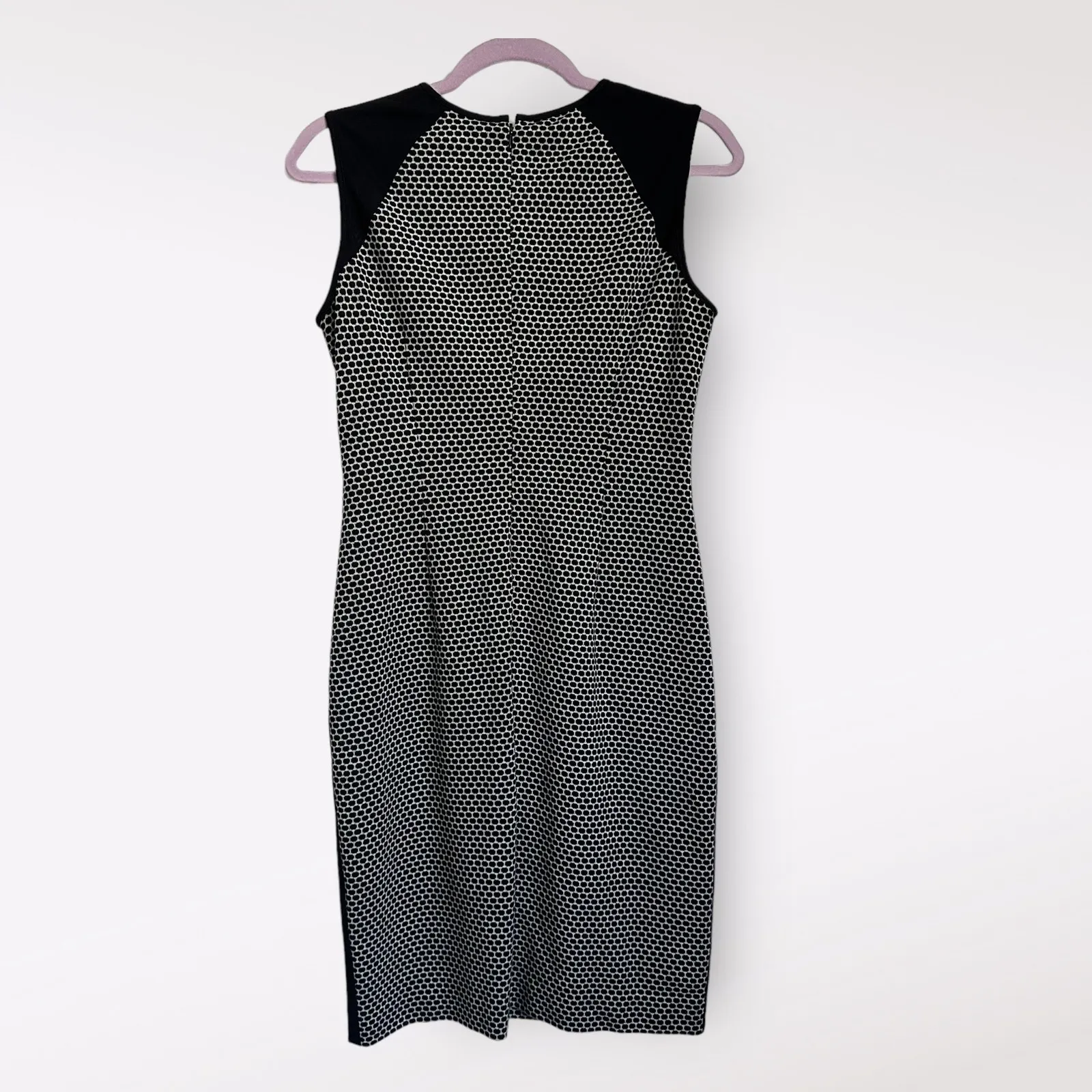 Vince Camuto Lined Sheath Midi‎ Polka Dot Black White Peplum Bodycon Dress Sz 4 - Image 2