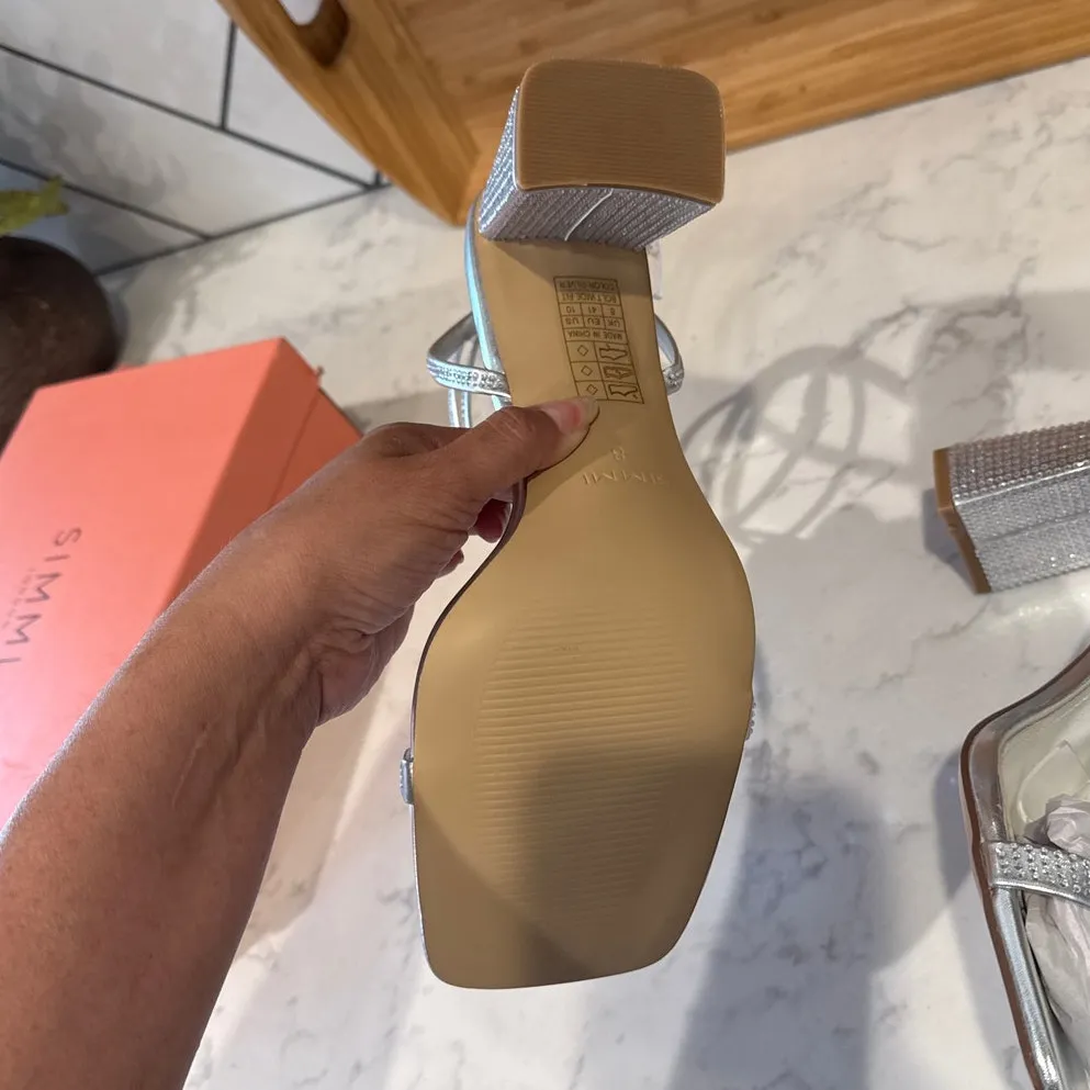 ASOS SIMI LONDON size 10 wide block heeled sandals embellished silver sparkle - Image 6