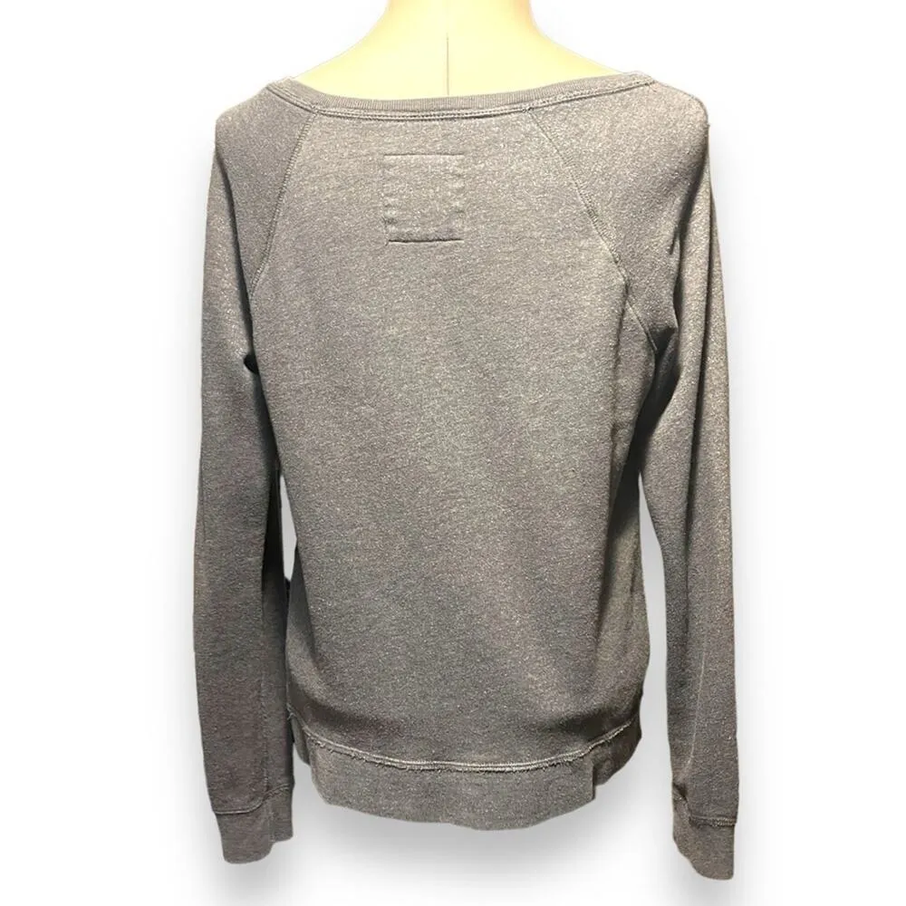 Hollister Wide Neck Sparkle Shimmer Long Sleeve Sweatshirt Gray Large - Image 2