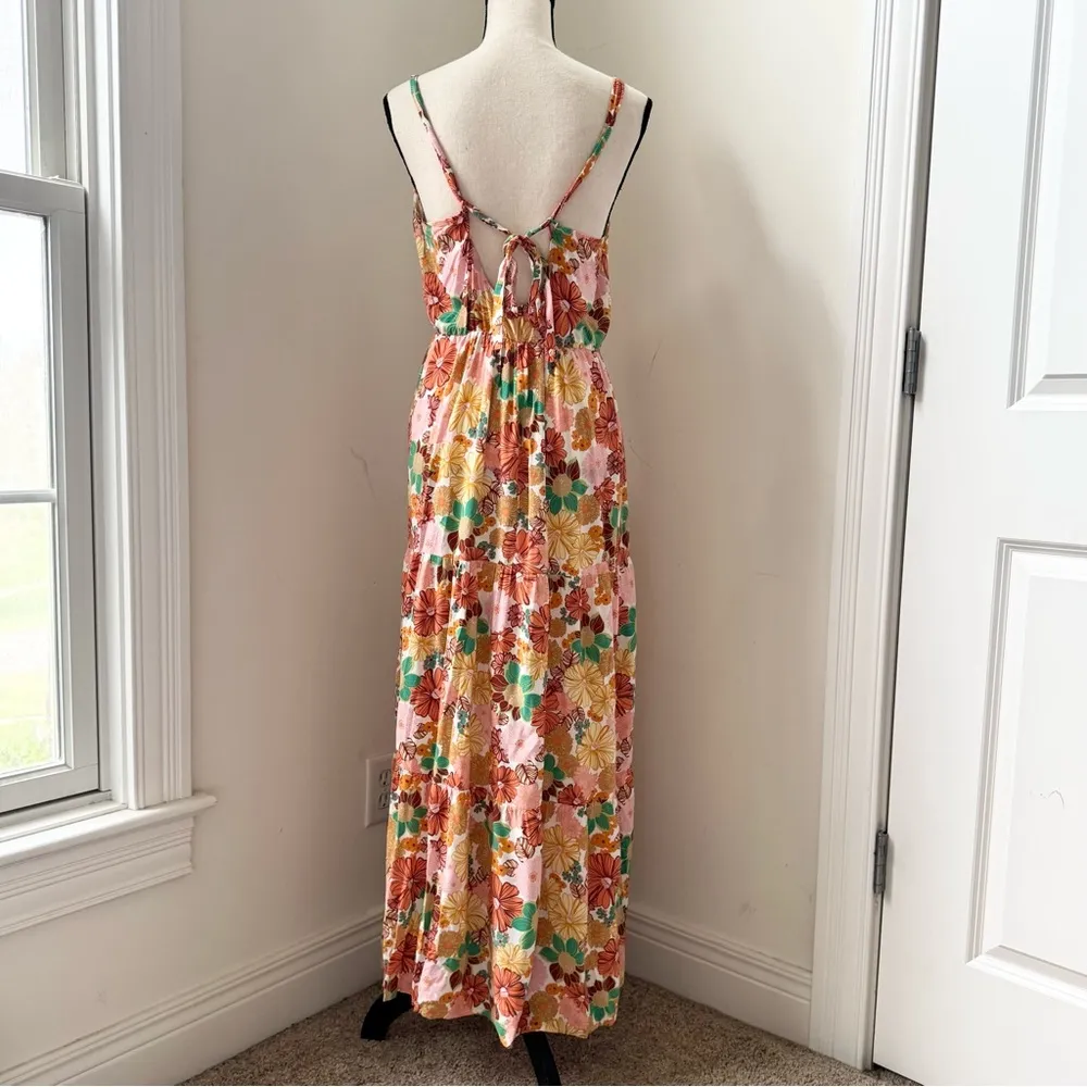 As U Wish Floral Womens Maxi Dress Boho Tie Back Halter Tiered Festival Summer L - Image 3